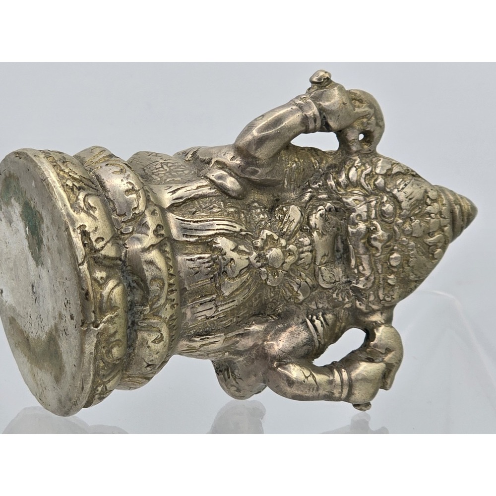 Vtg 4" Silver Plated Brass Elephant Ganesha Wealth God Buddha‎ Statue - Picture 15 of 16